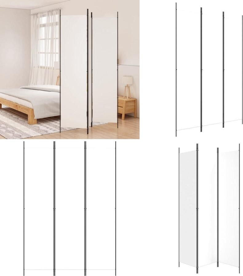 VidaXL Kamerscherm met 3 panelen 150x220 cm stof wit Kamerscherm Kamerschermen Scheidingswand Ruimteverdeler