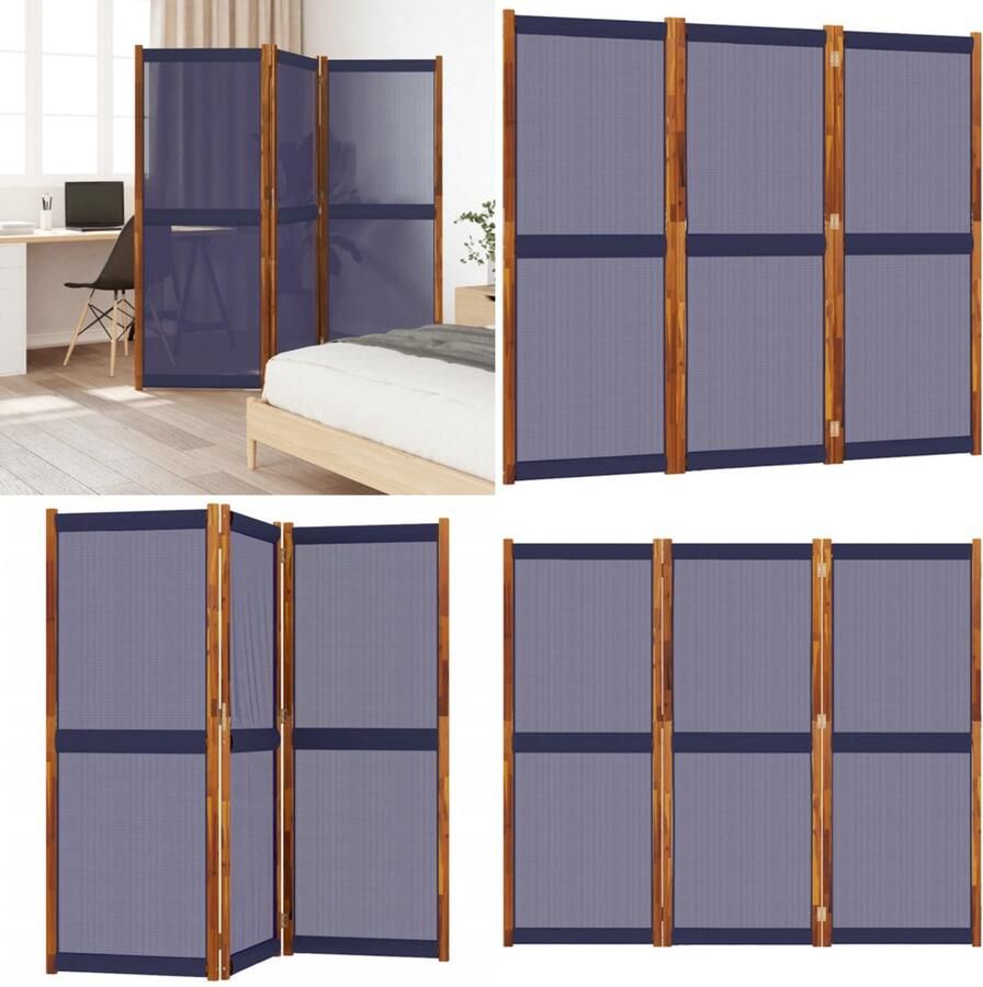 VidaXL Kamerscherm met 3 panelen 210x180 cm donkerblauw Kamerscherm Kamerschermen Scheidingswand Ruimteverdeler