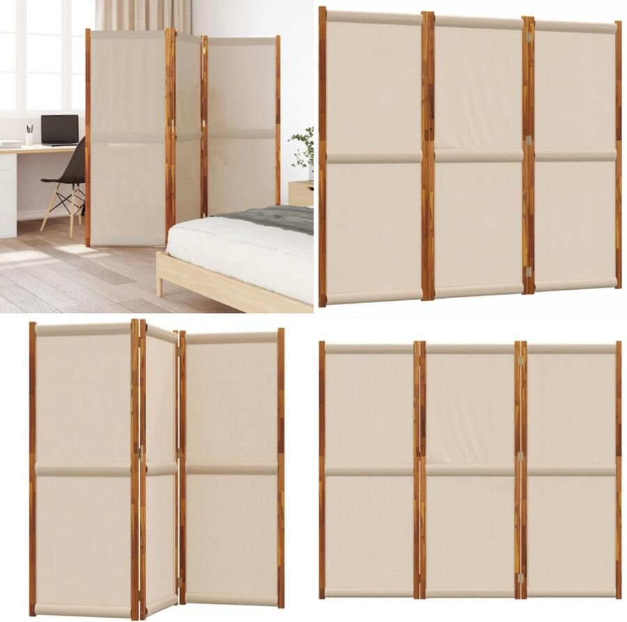 VidaXL Kamerscherm met 3 panelen 210x180 cm taupe Kamerscherm Kamerschermen Scheidingswand Ruimteverdeler