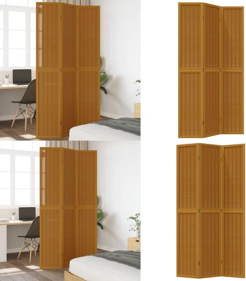 VidaXL Kamerscherm met 3 panelen massief paulowniahout bruin Kamerscherm Kamerschermen Privacy Scherm Privacyscherm