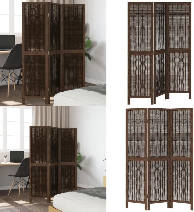 VidaXL Kamerscherm met 3 panelen massief paulowniahout donkerbruin Kamerscherm Kamerschermen Privacy Scherm Privacyscherm