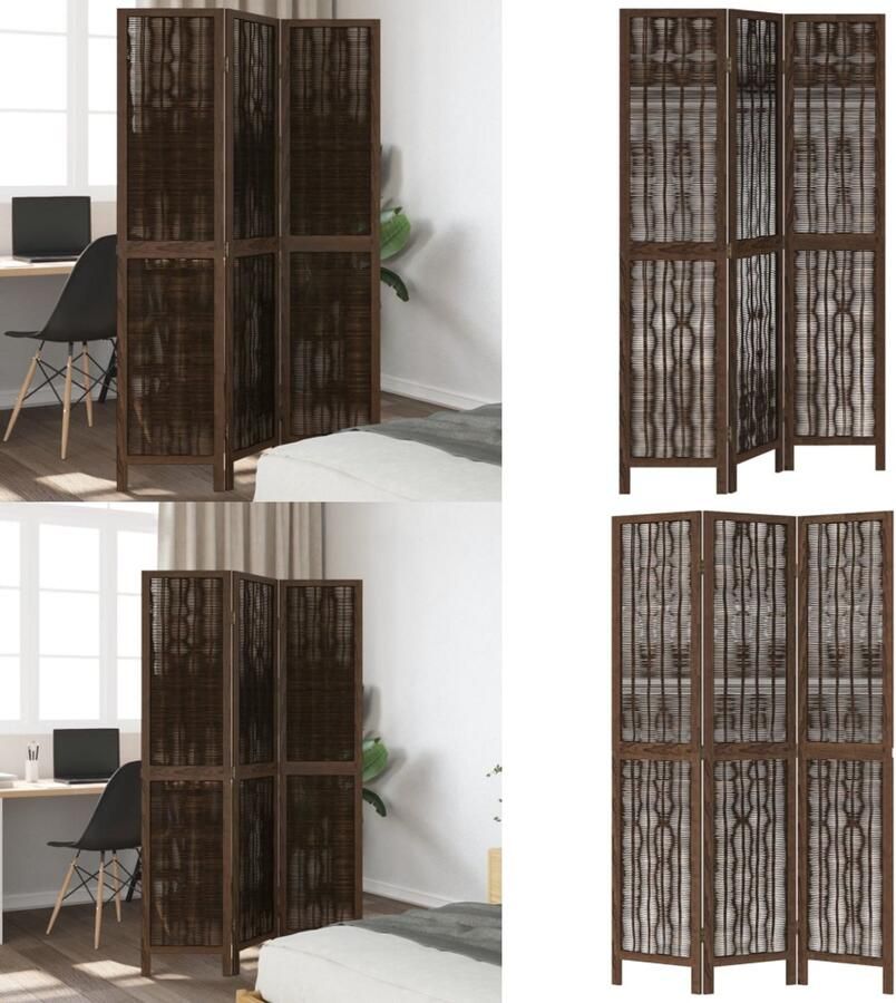 VidaXL Kamerscherm met 3 panelen massief paulowniahout donkerbruin Kamerscherm Kamerschermen Privacy Scherm Privacyscherm