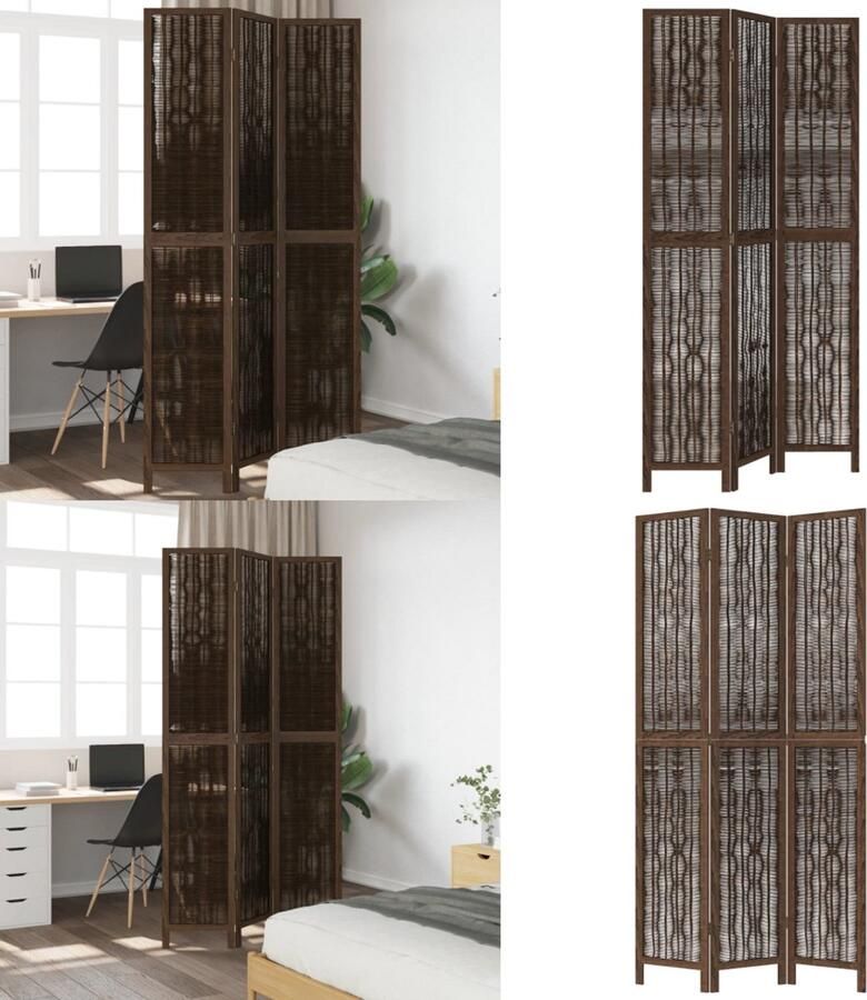 VidaXL Kamerscherm met 3 panelen massief paulowniahout donkerbruin Kamerscherm Kamerschermen Privacy Scherm Privacyscherm - Foto 2