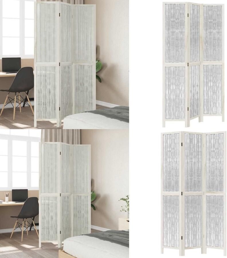 VidaXL Kamerscherm met 3 panelen massief paulowniahout wit Kamerscherm Kamerschermen Privacy Scherm Privacyscherm