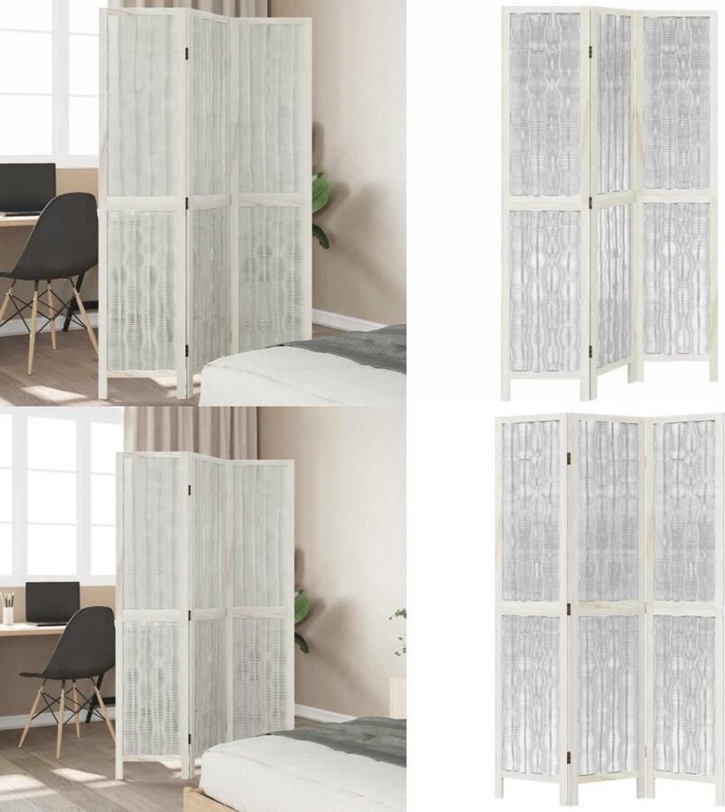 VidaXL Kamerscherm met 3 panelen massief paulowniahout wit Kamerscherm Kamerschermen Privacy Scherm Privacyscherm