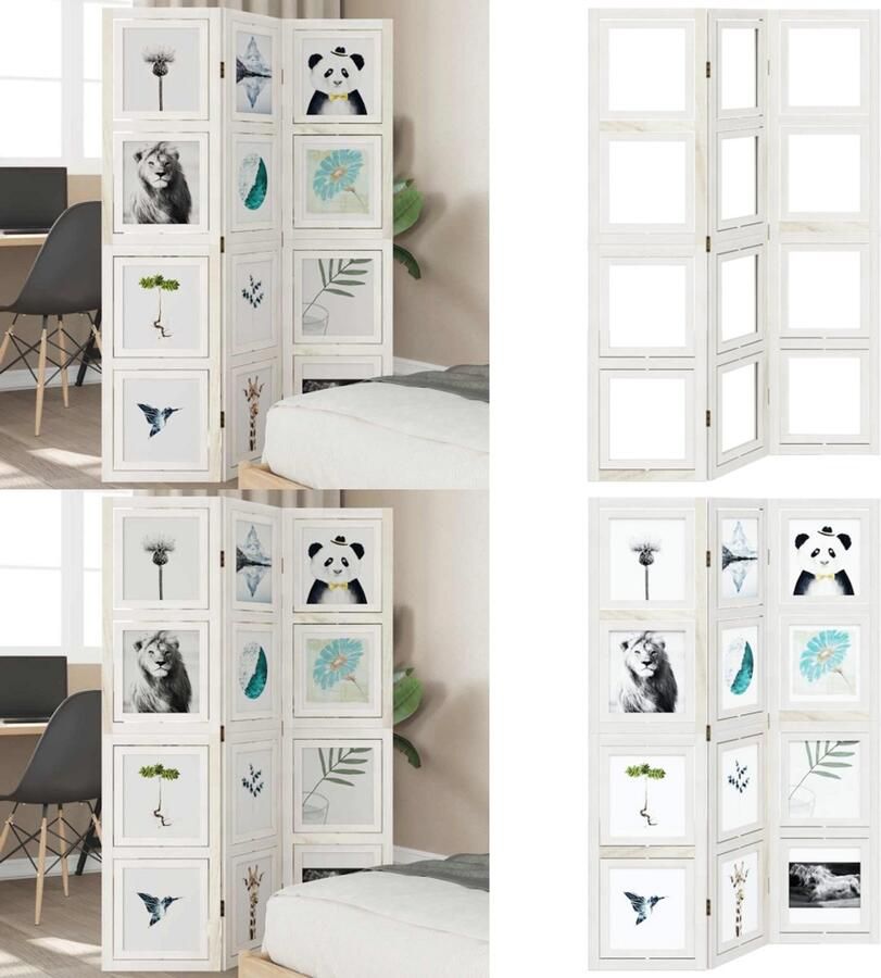 VidaXL Kamerscherm met 3 panelen massief paulowniahout wit Kamerscherm Kamerschermen Privacy Scherm Privacyscherm