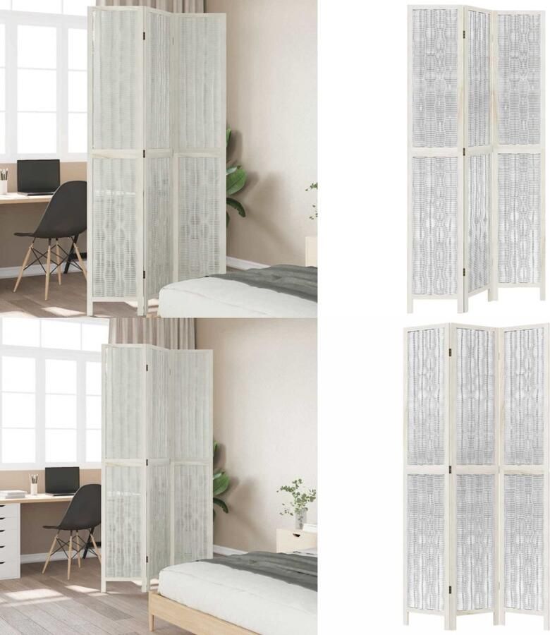 VidaXL Kamerscherm met 3 panelen massief paulowniahout wit Kamerscherm Kamerschermen Privacy Scherm Privacyscherm