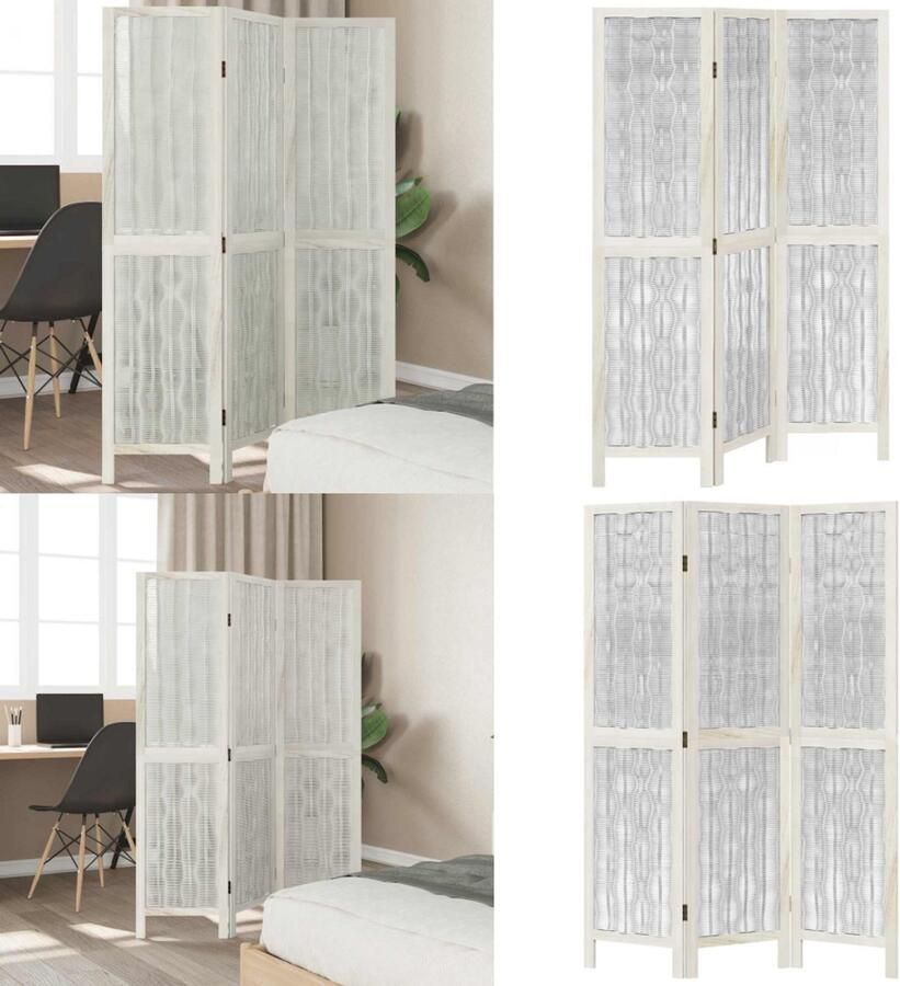 VidaXL Kamerscherm met 3 panelen massief paulowniahout wit Kamerscherm Kamerschermen Privacy Scherm Privacyscherm
