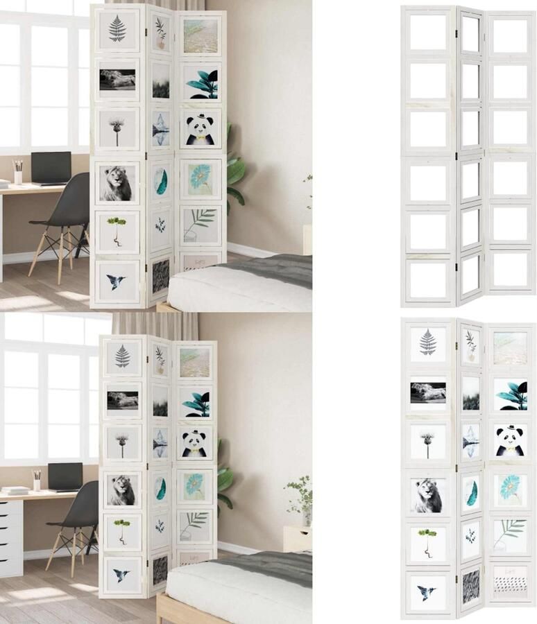 VidaXL Kamerscherm met 3 panelen massief paulowniahout wit Kamerscherm Kamerschermen Privacy Scherm Privacyscherm