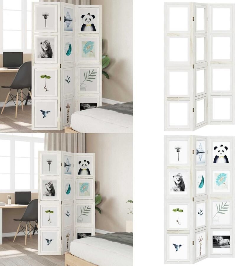 VidaXL Kamerscherm met 3 panelen massief paulowniahout wit Kamerscherm Kamerschermen Privacy Scherm Privacyscherm