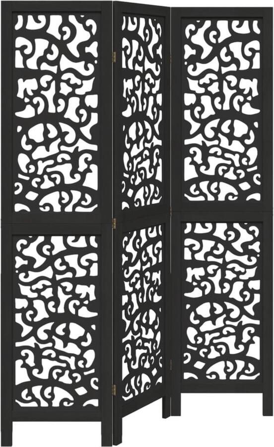 VidaXL Kamerscherm met 3 panelen massief paulowniahout zwart