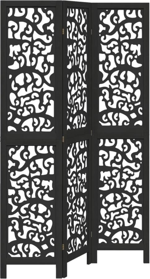 VidaXL Kamerscherm met 3 panelen massief paulowniahout zwart