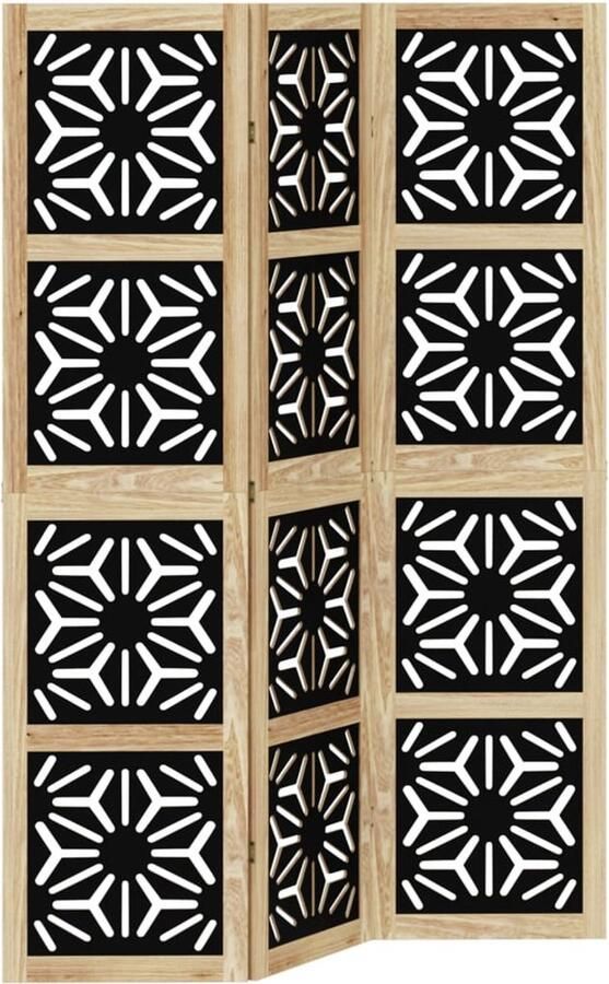 VidaXL Kamerscherm met 3 panelen massief paulowniahout zwart