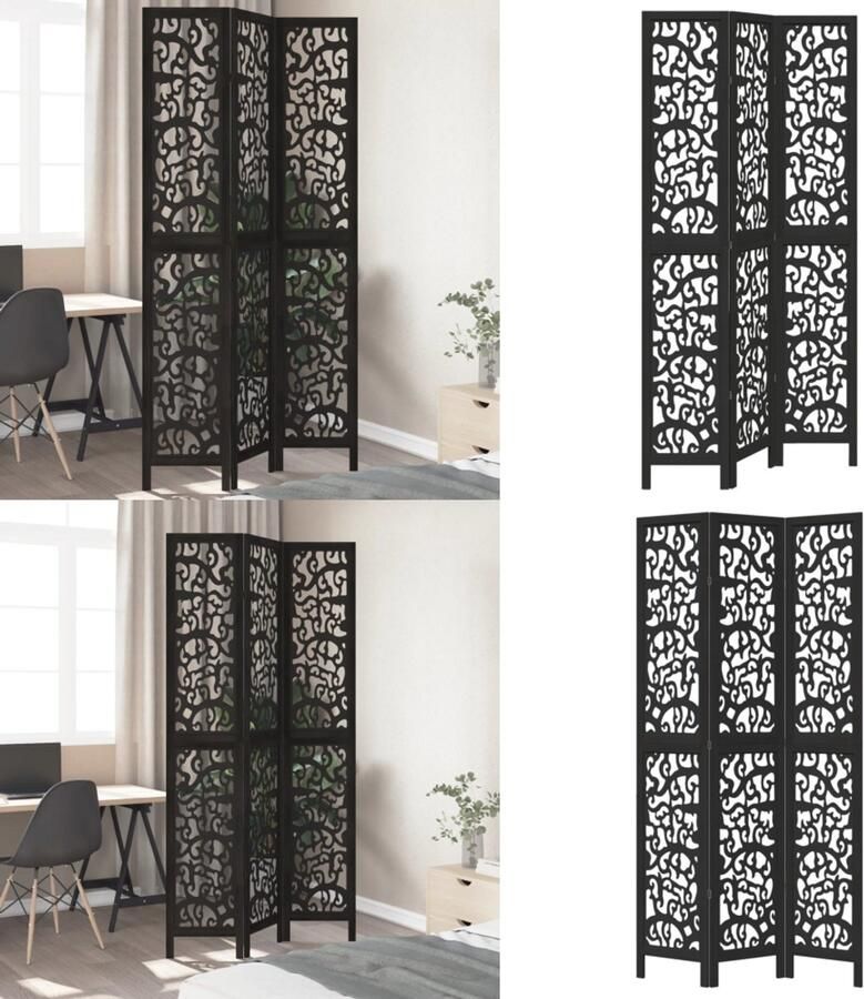 VidaXL Kamerscherm met 3 panelen massief paulowniahout zwart Kamerscherm Kamerschermen Privacy Scherm Privacyscherm