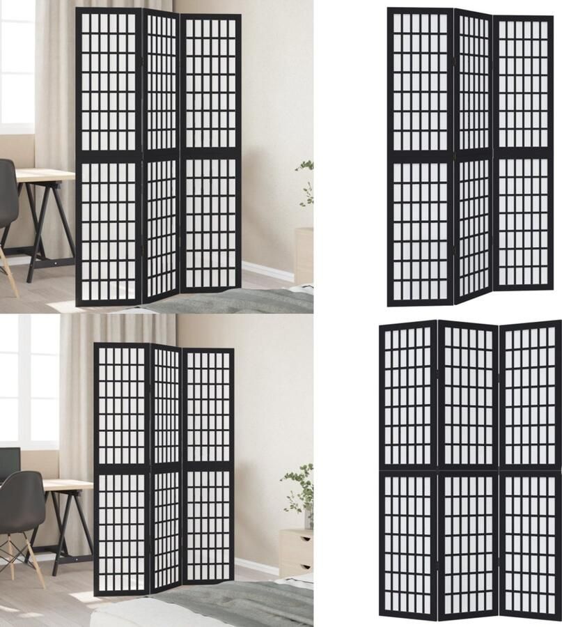 VidaXL Kamerscherm met 3 panelen massief paulowniahout zwart Kamerscherm Kamerschermen Privacy Scherm Privacyscherm - Foto 2