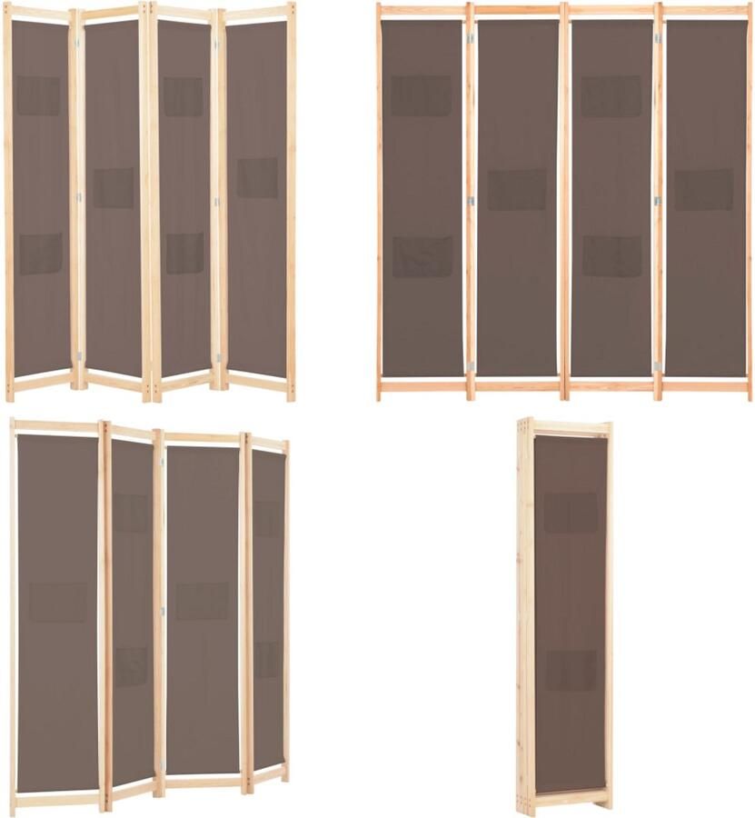 VidaXL Kamerscherm met 4 panelen 160x170x4 cm stof bruin Scheidingswand Scheidingswanden Ruimteverdeler Ruimteverdelers