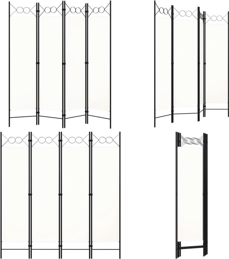 VidaXL Kamerscherm met 4 panelen 160x180 cm wit Scheidingswand Scheidingswanden Ruimteverdeler Ruimteverdelers