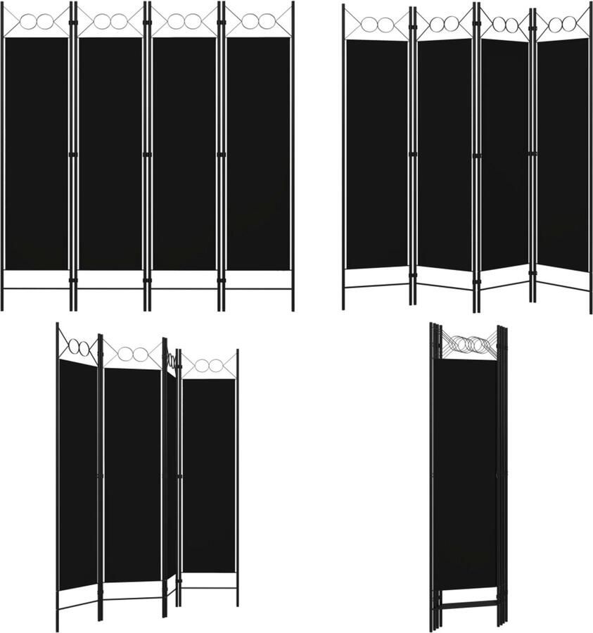 VidaXL Kamerscherm met 4 panelen 160x180 cm zwart Scheidingswand Scheidingswanden Ruimteverdeler Ruimteverdelers
