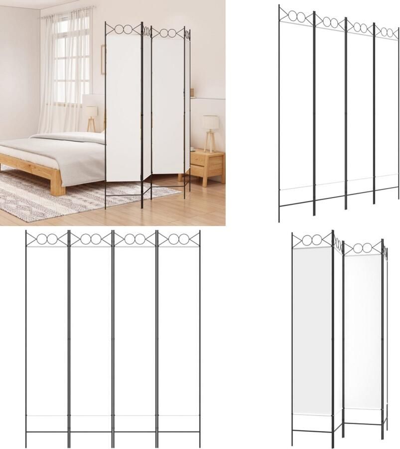The Living Store Kamerscherm 4 panelen 160x200cm Inklapbaar Wit Kamerscherm Scherm Divideren Privacy Screen Wandafscheider Woonaccessoires
