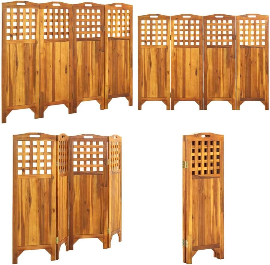 VidaXL Kamerscherm met 4 panelen 161x2x120 cm massief acaciahout Scheidingswand Scheidingswanden Ruimteverdeler Ruimteverdelers