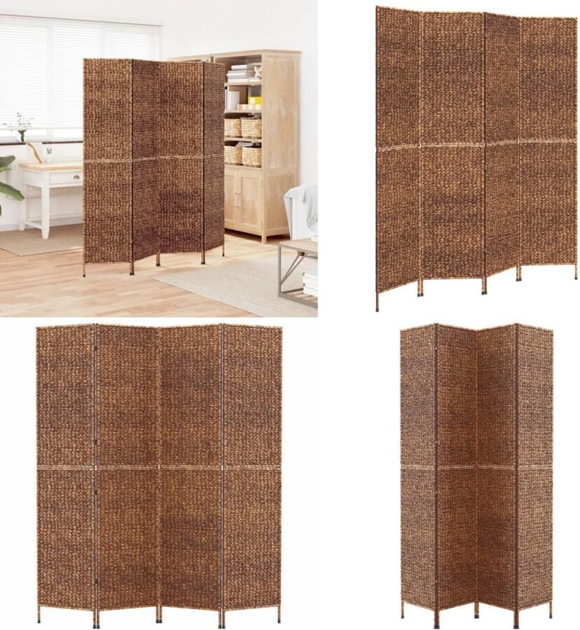 VidaXL Kamerscherm met 4 panelen 163x180 cm waterhyacint bruin Kamerscherm Kamerschermen Scheidingswand Kamerverdeler
