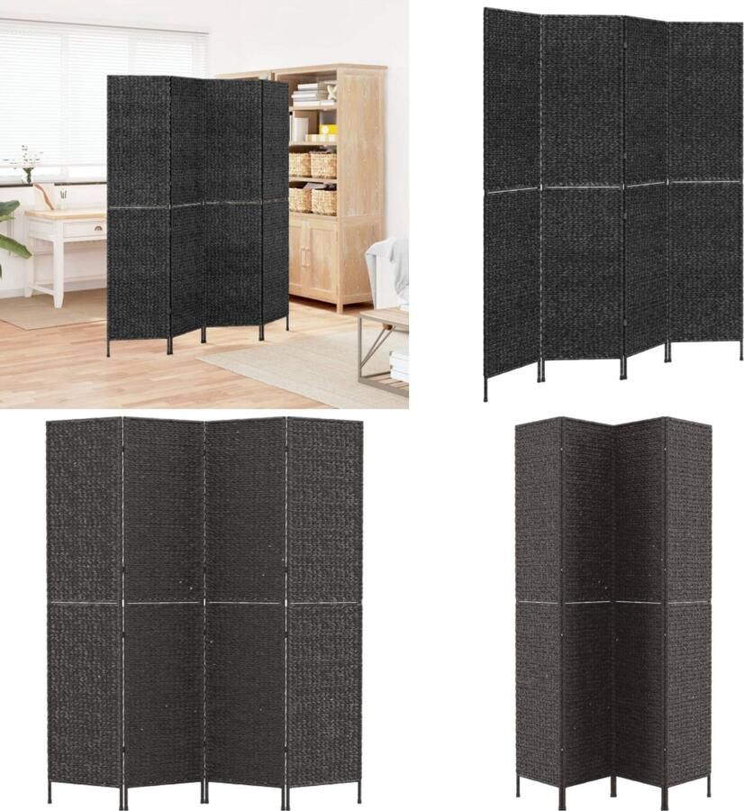 VidaXL Kamerscherm met 4 panelen 163x180 cm waterhyacint zwart Kamerscherm Kamerschermen Scheidingswand Kamerverdeler