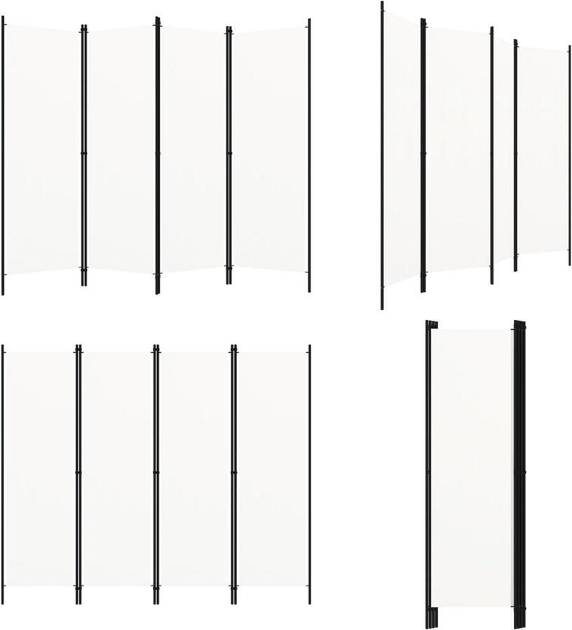 VidaXL Kamerscherm met 4 panelen 200x180 cm wit Scheidingswand Scheidingswanden Ruimteverdeler Ruimteverdelers