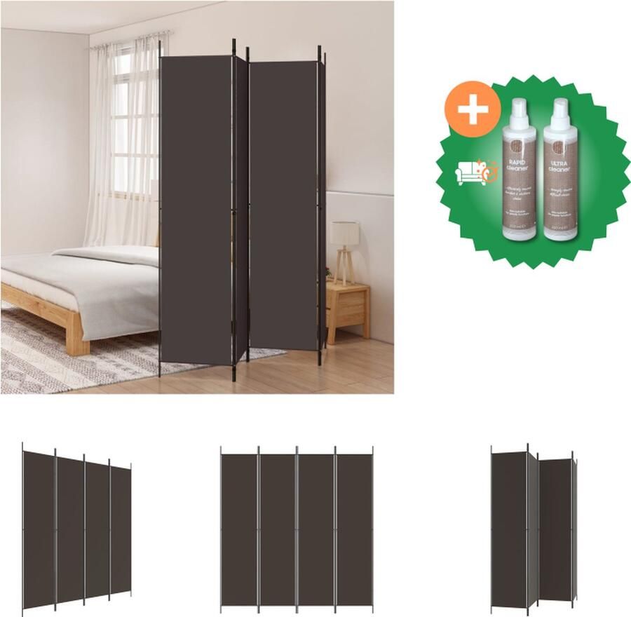 VidaXL Kamerscherm met 4 panelen 200x220 cm stof bruin Kamerscherm Inclusief Onderhoudsset