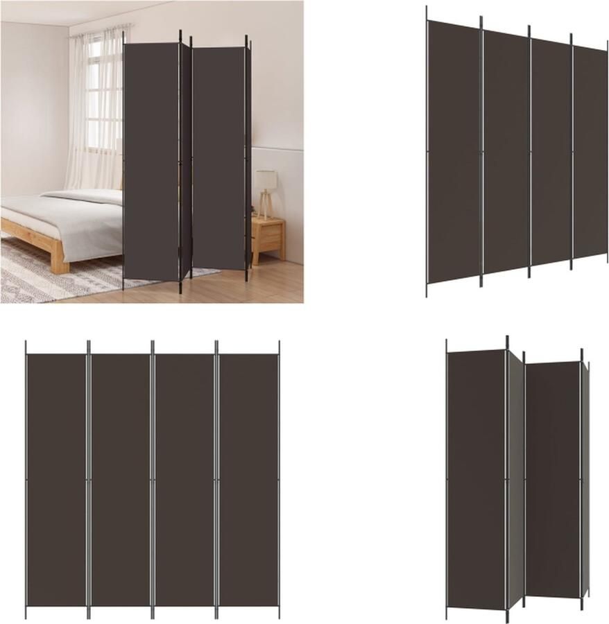 VidaXL Kamerscherm met 4 panelen 200x220 cm stof bruin Kamerscherm Kamerschermen Scheidingswand Ruimteverdeler
