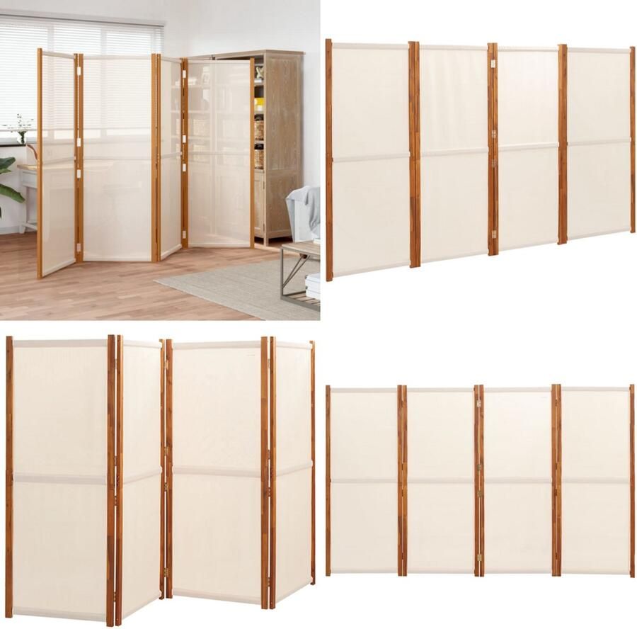 VidaXL Kamerscherm met 4 panelen 280x180 cm crèmewit Kamerscherm Kamerschermen Scheidingswand Ruimteverdeler