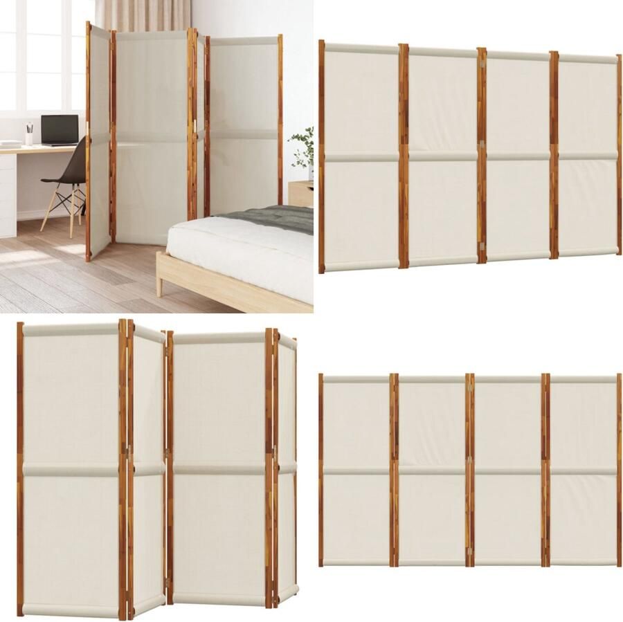 VidaXL Kamerscherm met 4 panelen 280x180 cm lichtgrijs Kamerscherm Kamerschermen Scheidingswand Ruimteverdeler