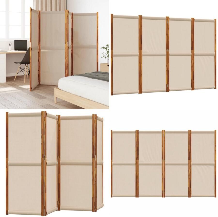 VidaXL Kamerscherm met 4 panelen 280x180 cm taupe Kamerscherm Kamerschermen Scheidingswand Ruimteverdeler