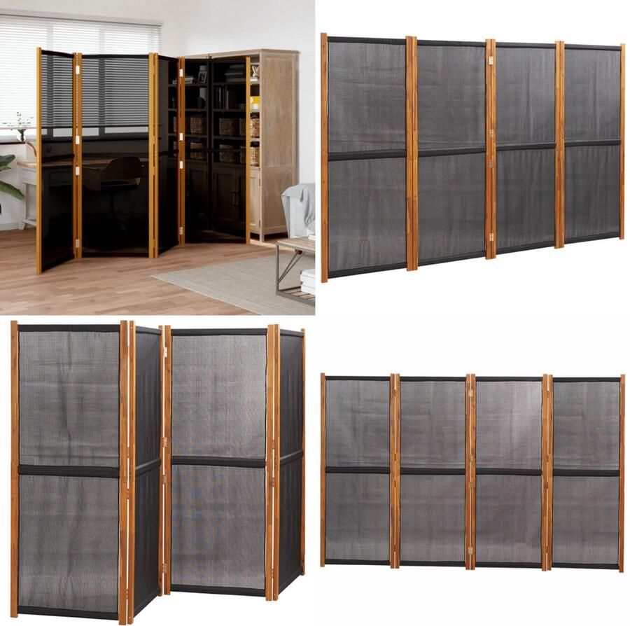 VidaXL Kamerscherm met 4 panelen 280x180 cm zwart Kamerscherm Kamerschermen Scheidingswand Ruimteverdeler