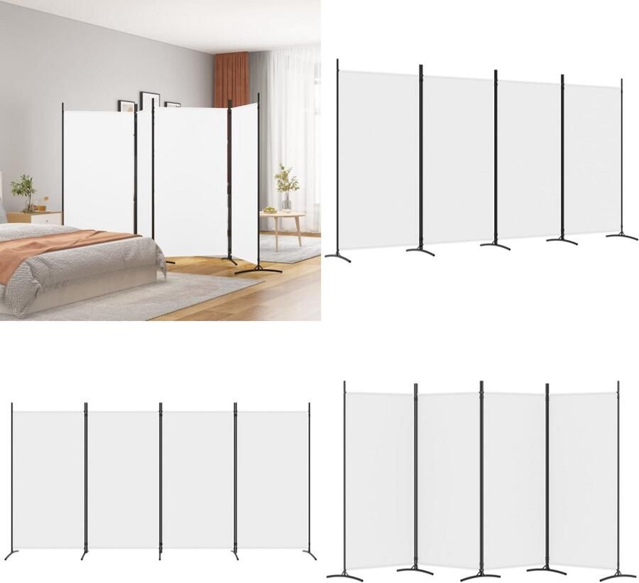 VidaXL Kamerscherm met 4 panelen 346x180 cm stof wit Kamerscherm Kamerschermen Scheidingswand Ruimteverdeler