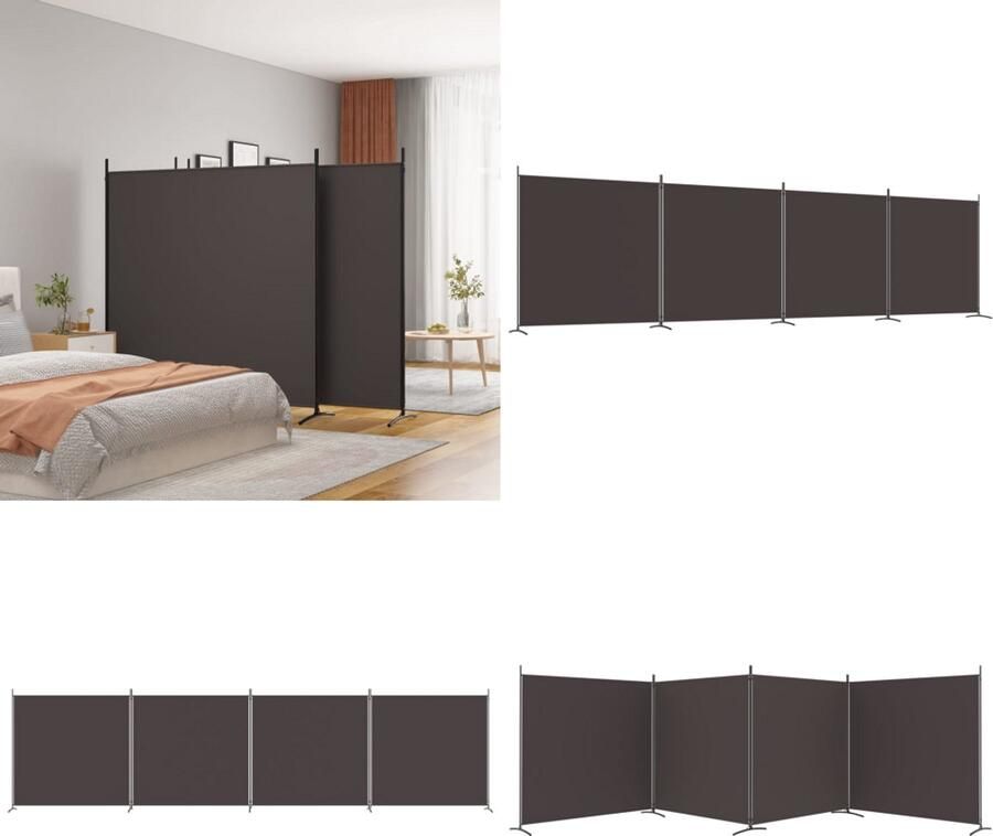 VidaXL Kamerscherm met 4 panelen 698x180 cm stof bruin Kamerscherm Kamerschermen Scheidingswand Ruimteverdeler