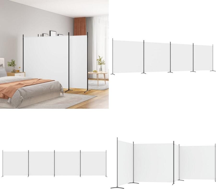 VidaXL Kamerscherm met 4 panelen 698x180 cm stof wit Kamerscherm Kamerschermen Scheidingswand Ruimteverdeler