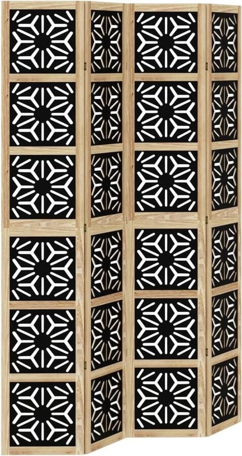 VidaXL -Kamerscherm-met-4-panelen-massief-paulowniahout-bruin-en-zwart