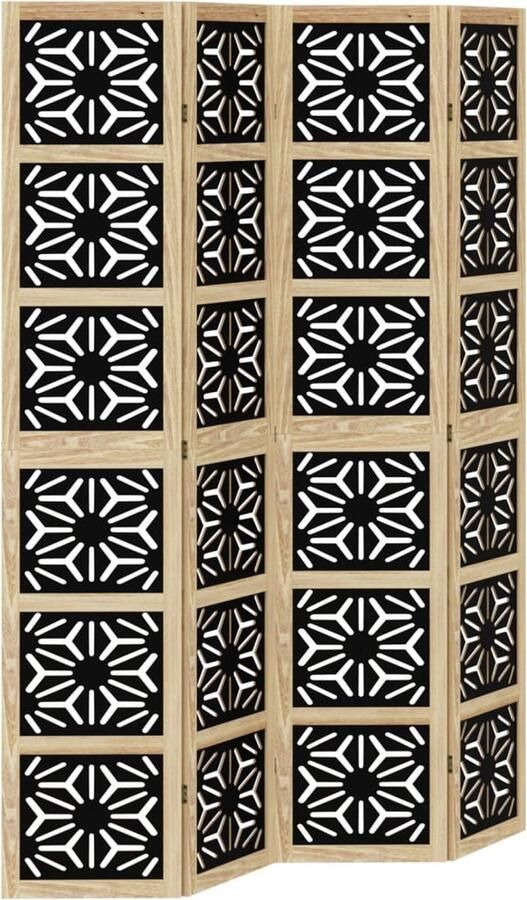 VidaXL -Kamerscherm-met-4-panelen-massief-paulowniahout-bruin-en-zwart - Foto 4