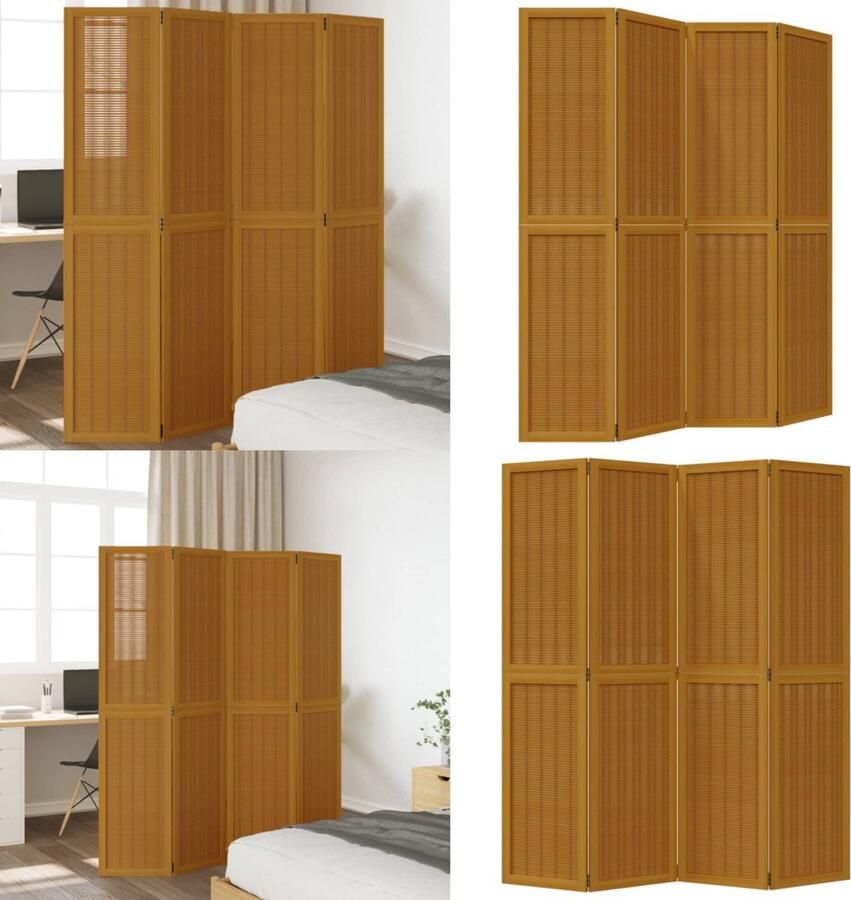 VidaXL Kamerscherm met 4 panelen massief paulowniahout bruin Kamerscherm Kamerschermen Privacy Scherm Privacyscherm