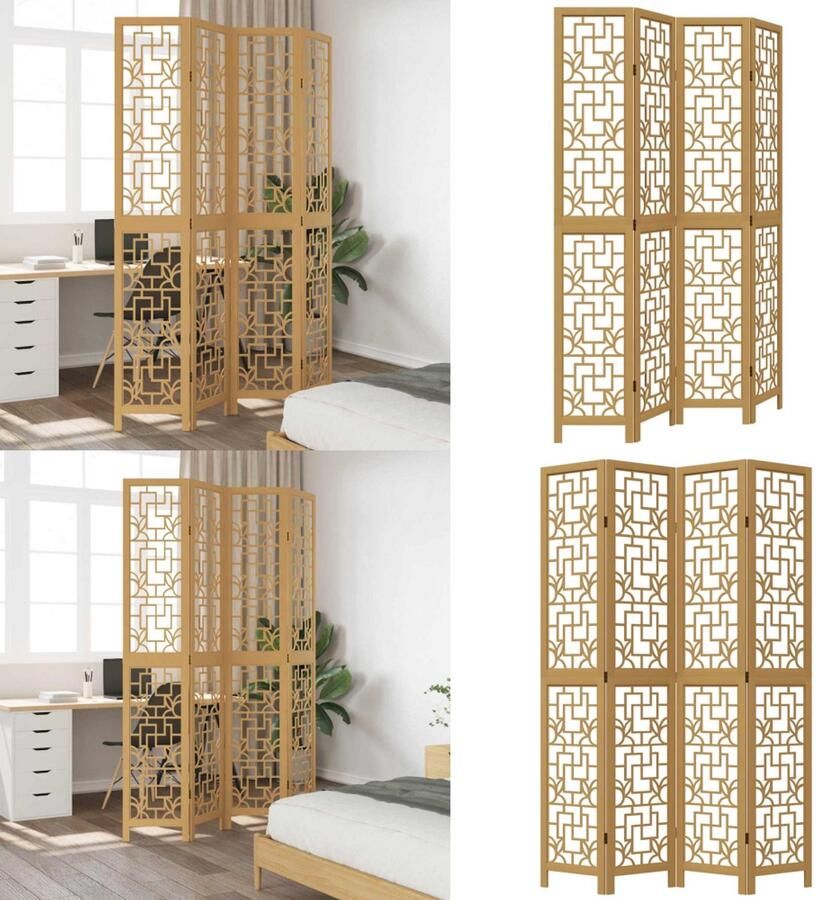 VidaXL Kamerscherm met 4 panelen massief paulowniahout bruin Kamerscherm Kamerschermen Privacy Scherm Privacyscherm