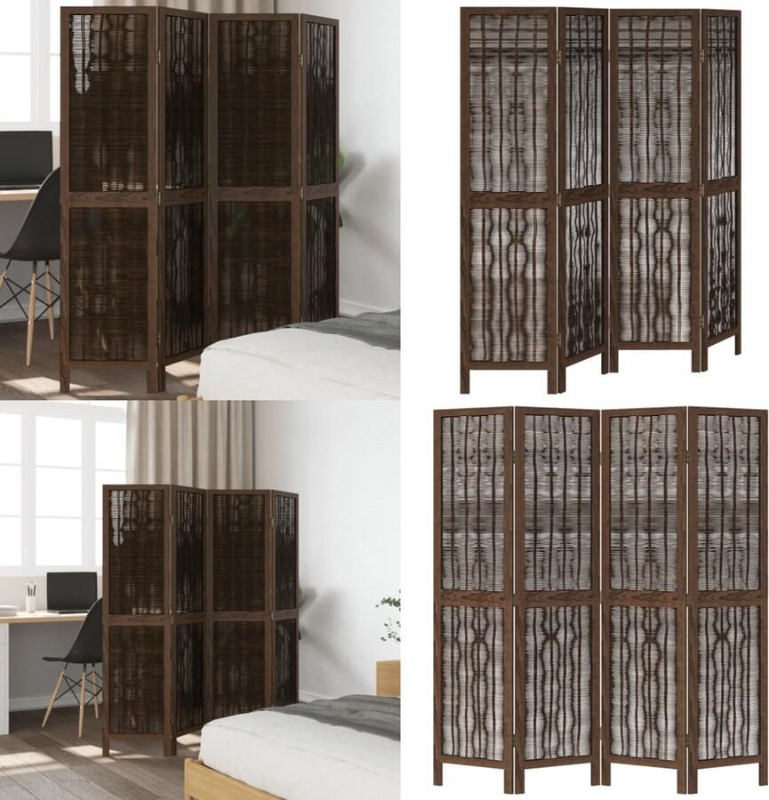 VidaXL Kamerscherm met 4 panelen massief paulowniahout donkerbruin Kamerscherm Kamerschermen Privacy Scherm Privacyscherm