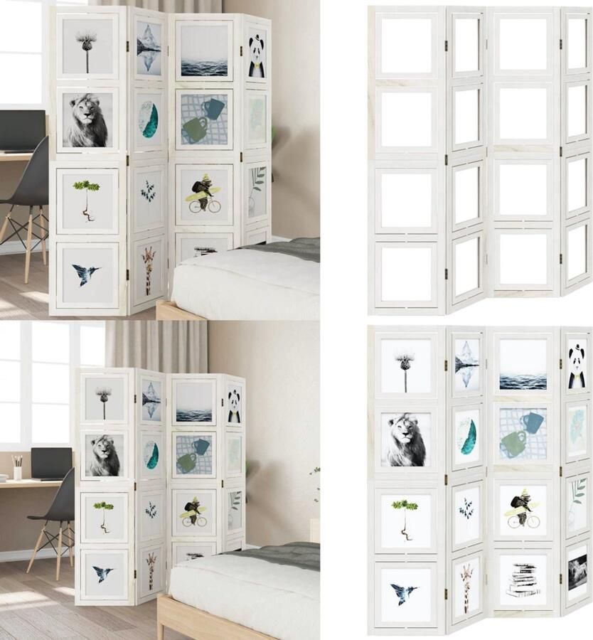 VidaXL Kamerscherm met 4 panelen massief paulowniahout wit Kamerscherm Kamerschermen Privacy Scherm Privacyscherm