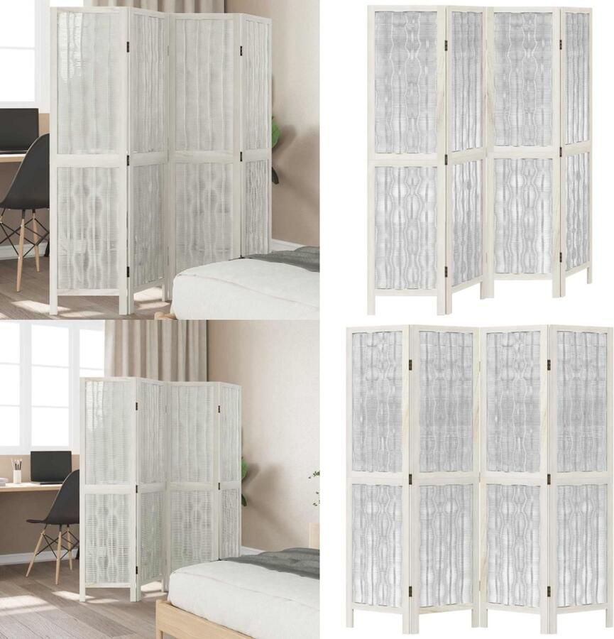 VidaXL Kamerscherm met 4 panelen massief paulowniahout wit Kamerscherm Kamerschermen Privacy Scherm Privacyscherm - Foto 2