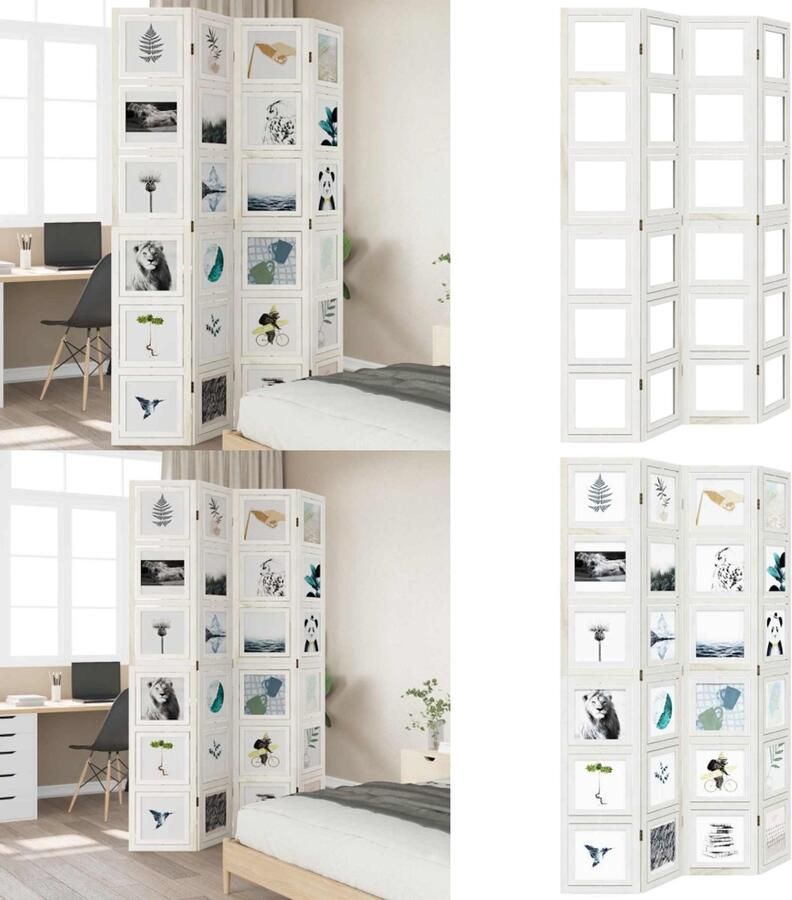 VidaXL Kamerscherm met 4 panelen massief paulowniahout wit Kamerscherm Kamerschermen Privacy Scherm Privacyscherm