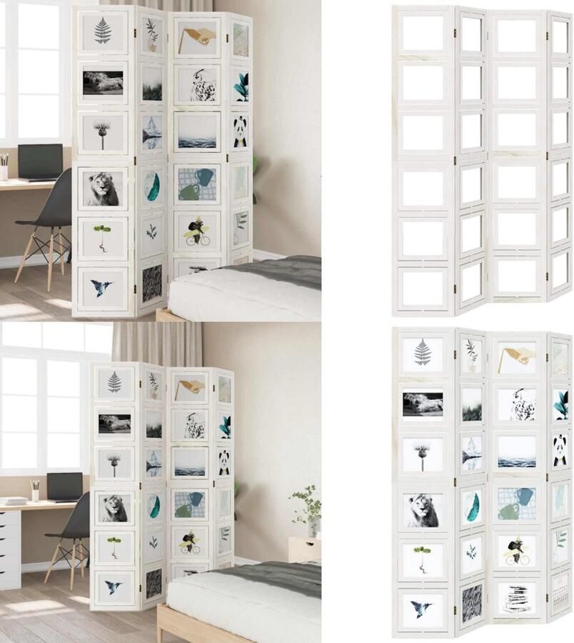 VidaXL Kamerscherm met 4 panelen massief paulowniahout wit Kamerscherm Kamerschermen Privacy Scherm Privacyscherm