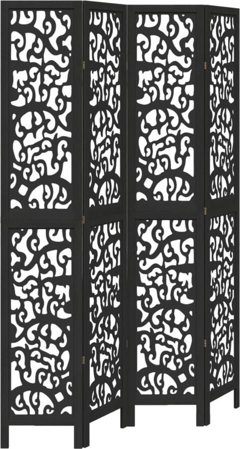 VidaXL Kamerscherm met 4 panelen massief paulowniahout zwart