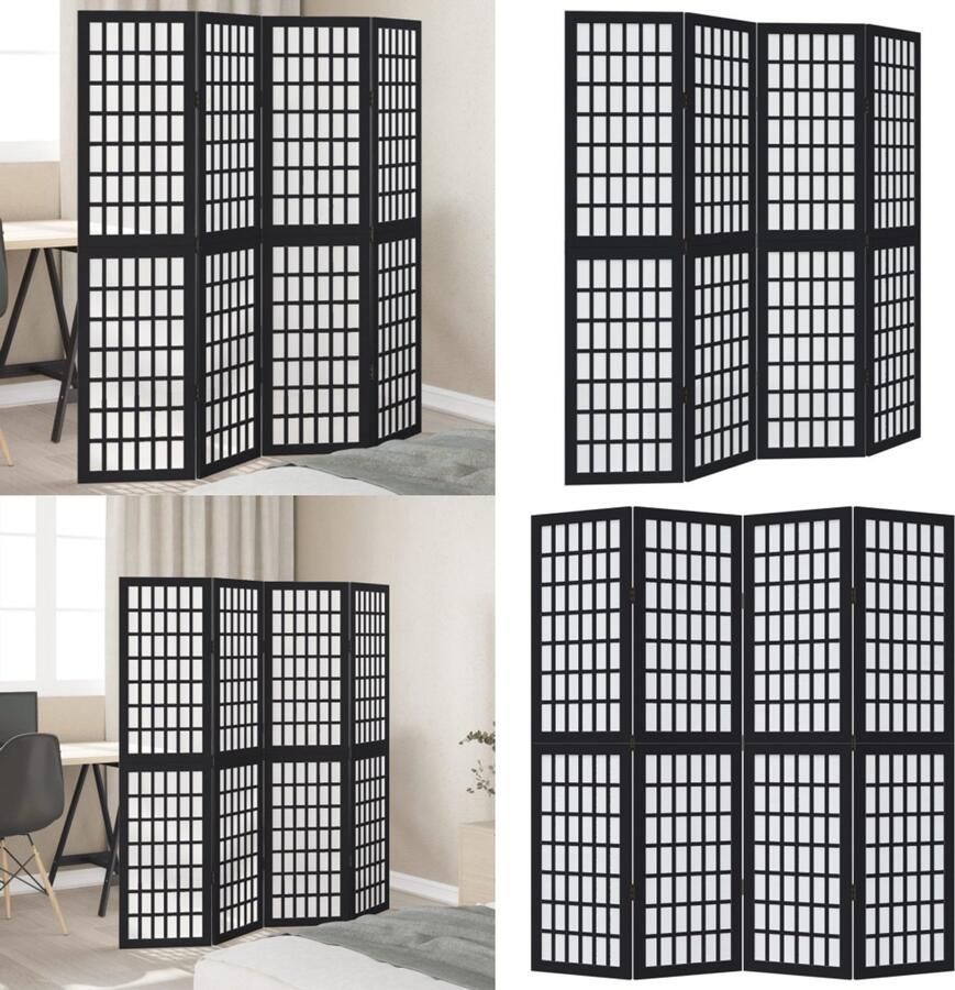 VidaXL Kamerscherm met 4 panelen massief paulowniahout zwart Kamerscherm Kamerschermen Privacy Scherm Privacyscherm