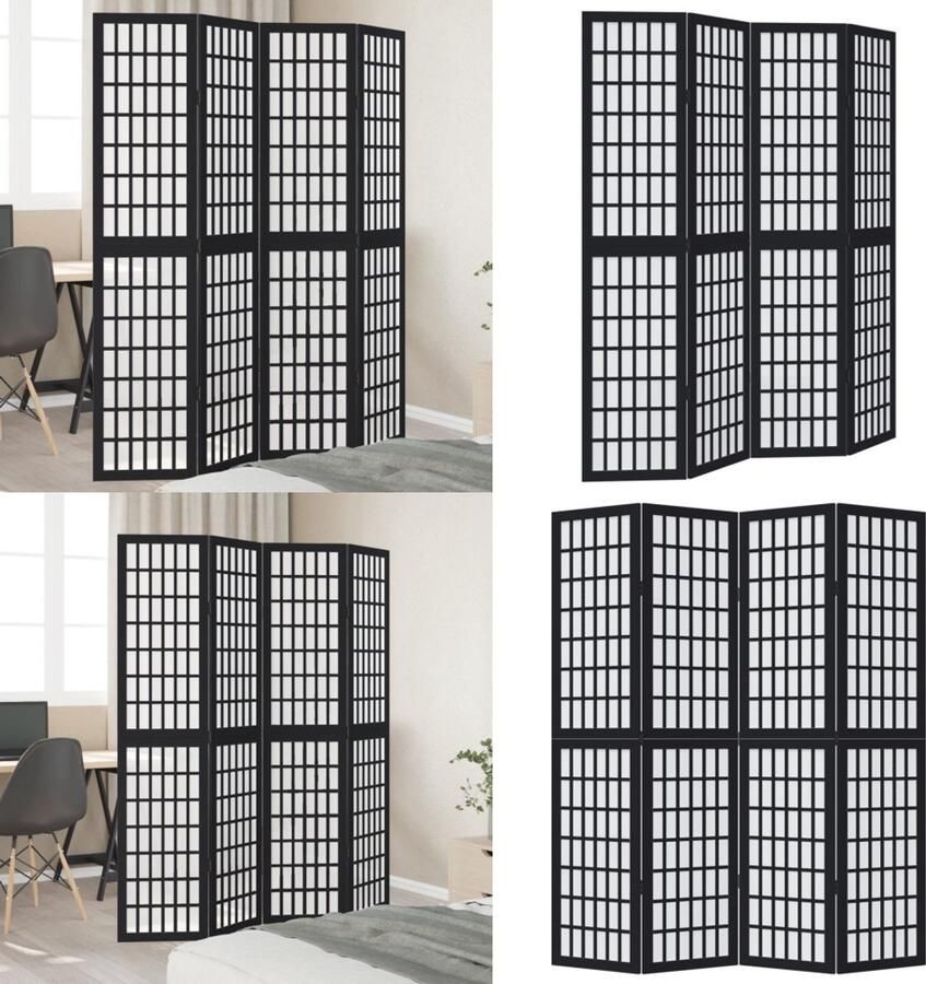 VidaXL Kamerscherm met 4 panelen massief paulowniahout zwart Kamerscherm Kamerschermen Privacy Scherm Privacyscherm