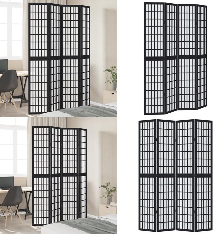 VidaXL Kamerscherm met 4 panelen massief paulowniahout zwart Kamerscherm Kamerschermen Privacy Scherm Privacyscherm