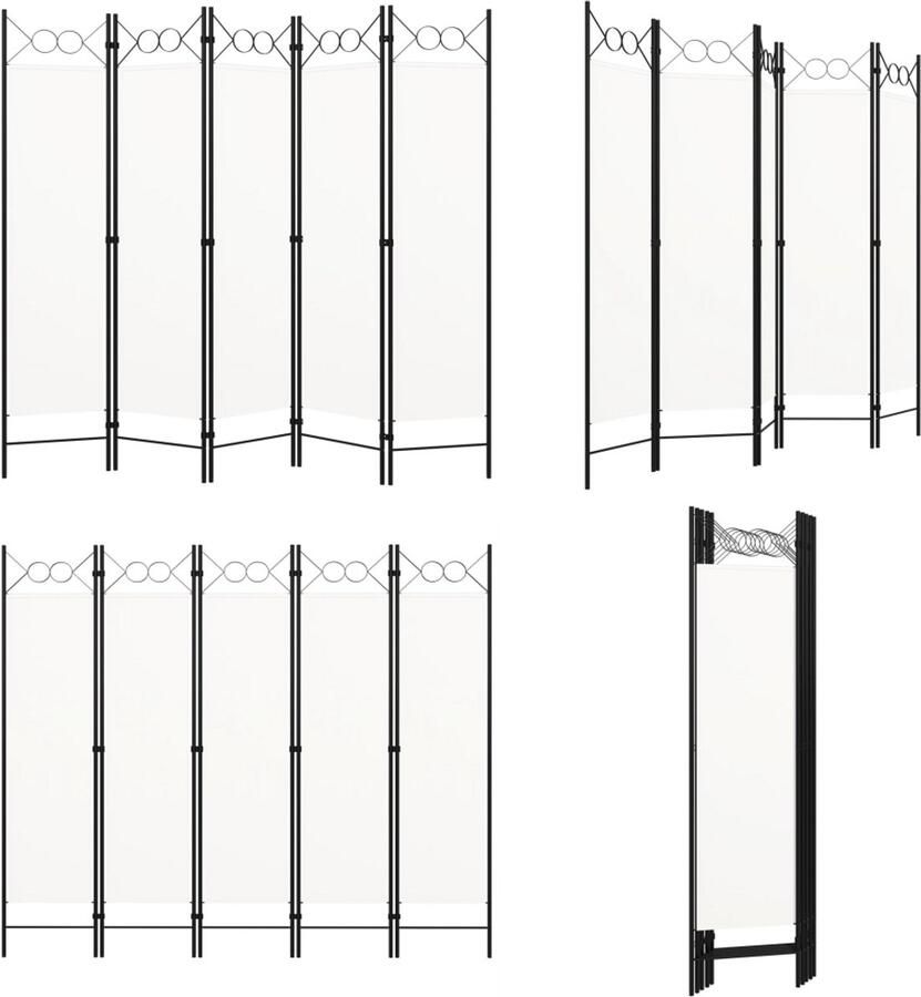 VidaXL Kamerscherm met 5 panelen 200x180 cm crèmewit Scheidingswand Scheidingswanden Ruimteverdeler Ruimteverdelers